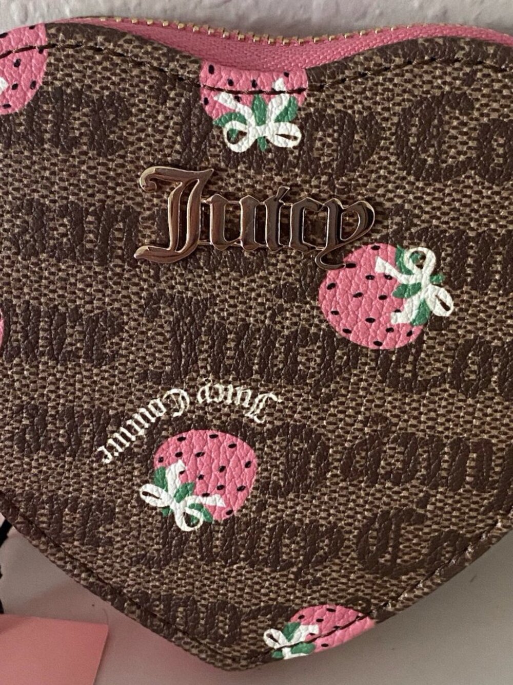Juicy Couture Berry Sweet Coin Purse Wristlet Chestnut Chino Pink Lemonade NEW - Picture 3 of 10